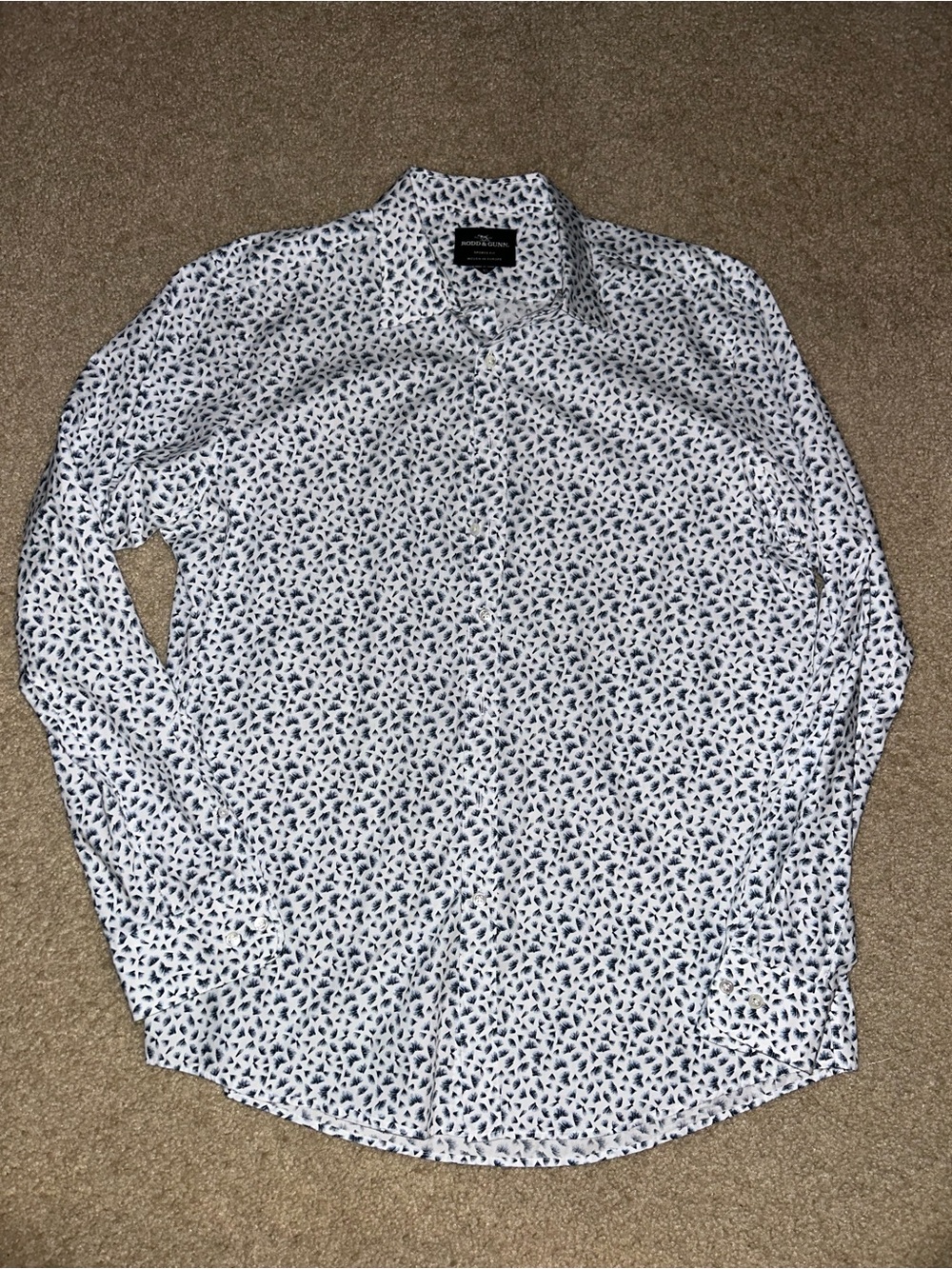 Rodd & Gunn White Button-Down Shirt with Navy Micro Print